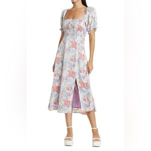 Astr the label puff sleeve smocked midi dress